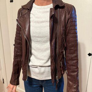AllSaints Italian Leather Moto Jacket Oxblood – Size UK 6 | US 2